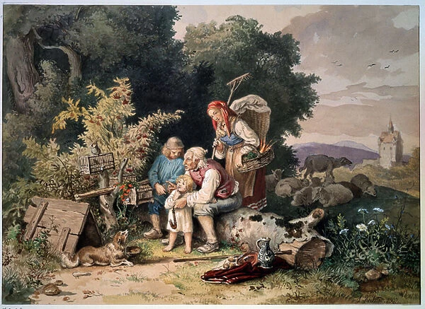 'La famille du berger'(The Shepherds Family) Aquarelle de Ludwig Richter (1803-1884) 1837 Musee Pouchkine Moscou
