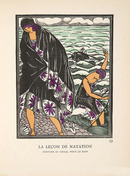 La Lecon de Natation, from a Collection of Fashion Plates, 1921 (pochoir print)