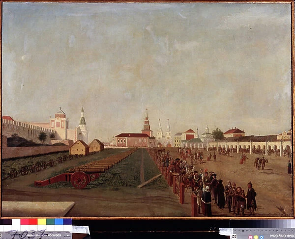 La Place Rouge a Moscou (The Red Square in Moscow). Peinture de Friedrich Hilferding (1710-1798), huile sur toile, vers 1780. Art allemand du 18e siecle. State Russian Museum, Saint Petersbourg