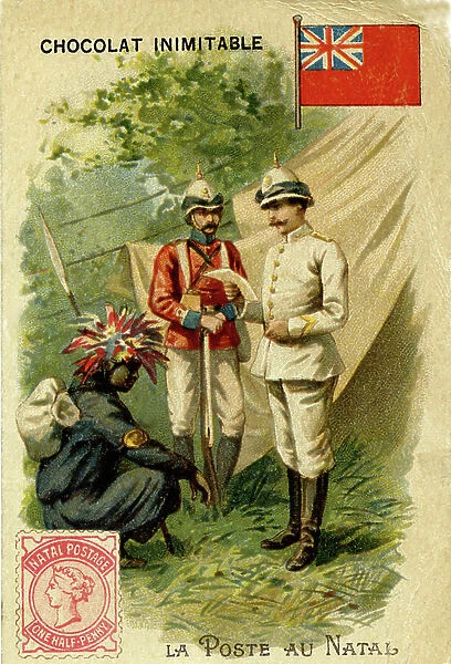 La Poste au Natal (former British colony), South East Africa. Chromolithography around 1890