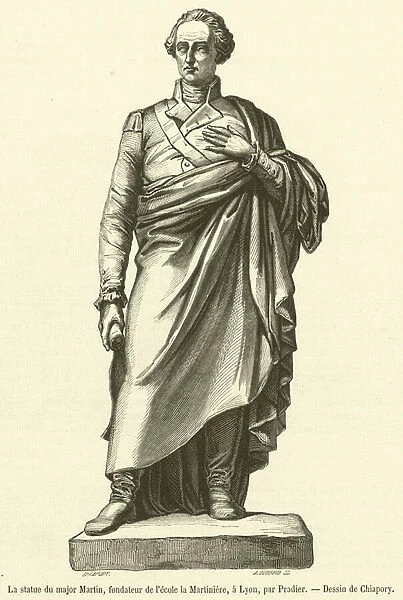 La statue du major Martin, fondateur de l ecole la Martiniere, a Lyon (engraving)