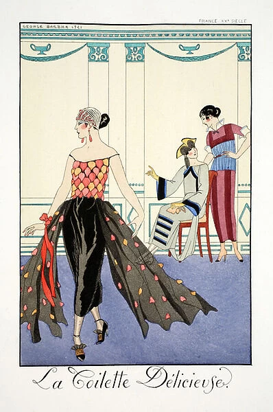 La Toilette Delicieuses, from Falbalas & Fanfreluches, Almanach des Modes Presentes, Passees et Futures, 1922 (colour litho)