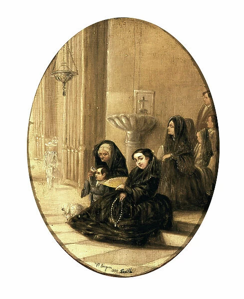 Ladies praying at the Cathedral of Sevilla, 1835 (oil on wood)