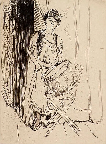 The Lady with the Drum (etching)