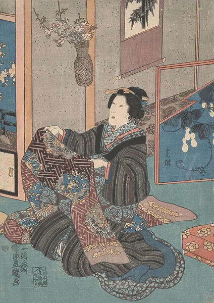 Lady Holding an Obi (woodcut)