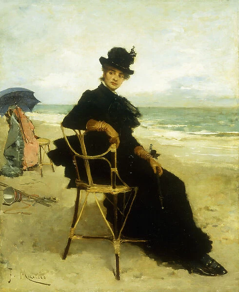 A Lady Seated on a Veranda, (oil on canvas)