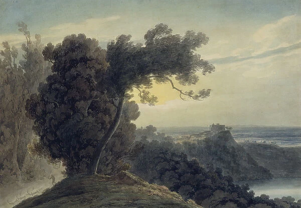 The Lake of Albano and Castle Gandolfo, c. 1783-85 (graphite and w  /  c on wove paper)
