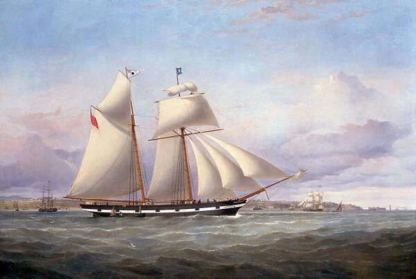 The Lancefield approaching Perch Rock Fort an Lighthouse in the Mersey, 1851 (oil on canvas)