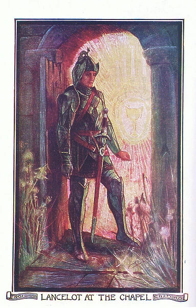 Lancelot at the Chapel, illustration from The Book of Romance published by Longmans Green and Co, 1919 (colour litho)