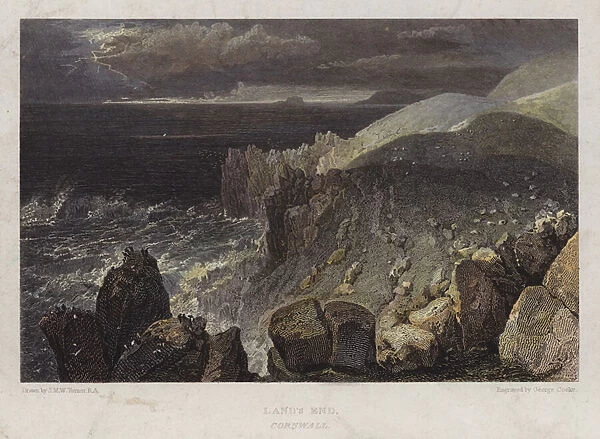Lands End, Cornwall (coloured engraving)