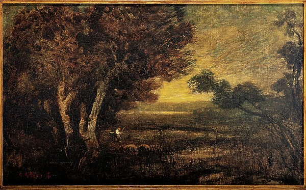 Landscape with figure (oil on canvas)