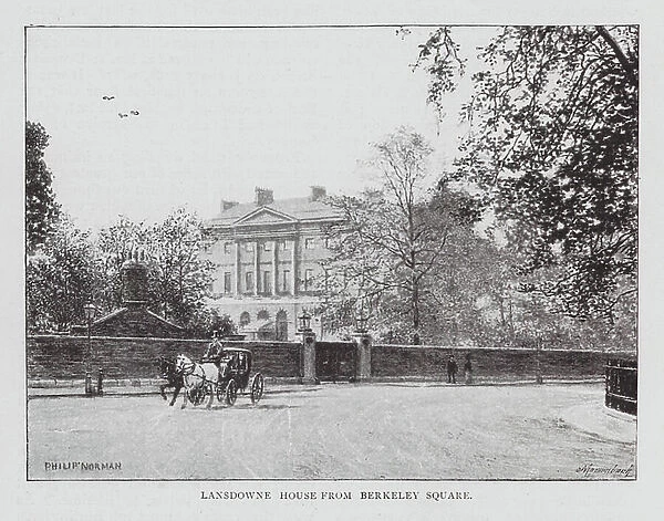 Lansdowne House from Berkeley Square, Mayfair, London (litho)
