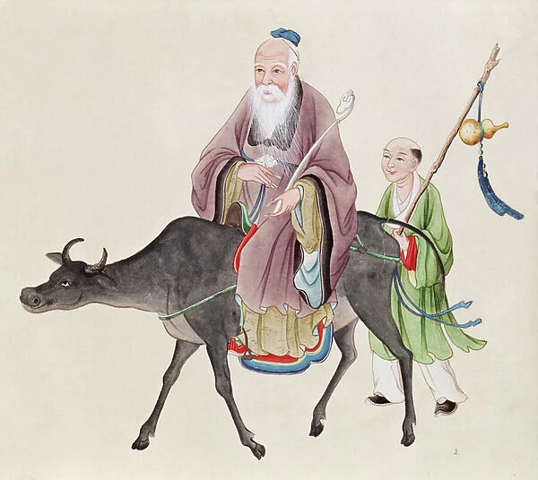 Lao-Tzu (c. 604-531) on his buffalo, followed by a disciple (w  /  c on paper)