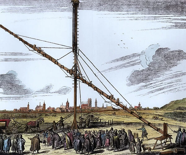 The Large Astronomical Telescope of Johannes Hevelius (1611-1687) illustration from