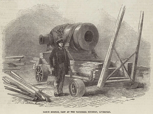Large Mortar, Cast at the Vauxhall Foundry, Liverpool (engraving)
