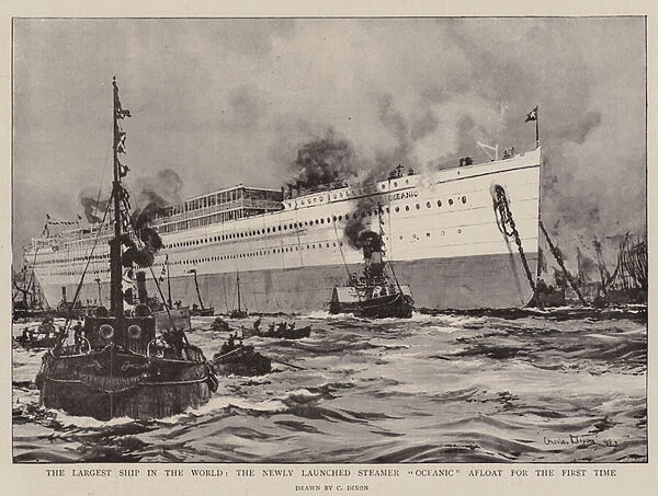 The Largest Ship in the World, the newly Launched Steamer 'Oceanic'Afloat for the First Time (engraving)