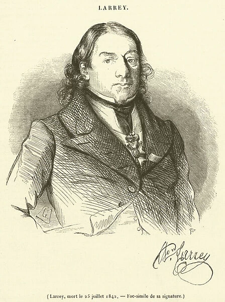 Larrey, mort le 25 juillet 1842, Fac-simile de sa signature (engraving)