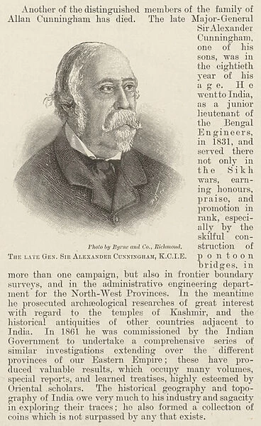 The late General Sir Alexander Cunningham, KCIE (engraving)