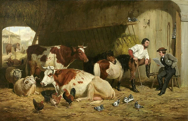 The Latest News, Cattle in the Stable, 1862 (oil on canvas)