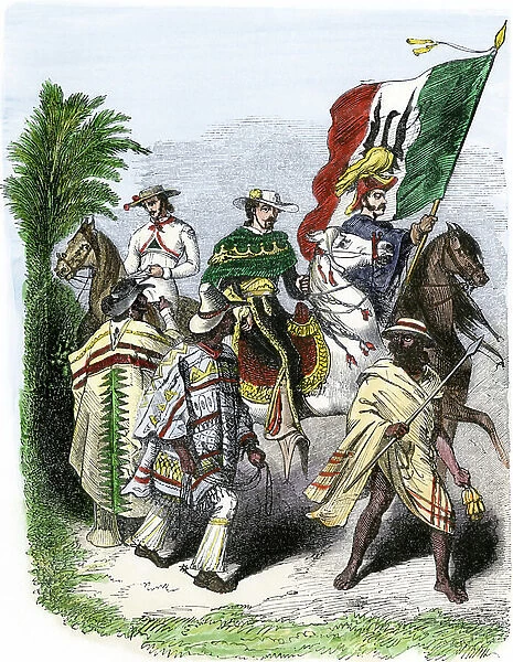 Latin America. Mexican wars against the United States: Mexican troops, mid-19th century. Coloured engraving of the 19th century