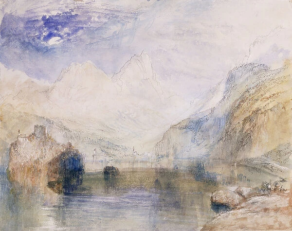 The Lauerzersee with Schwyz and the Mythen, (pencil, pen and grey ink with watercolour)