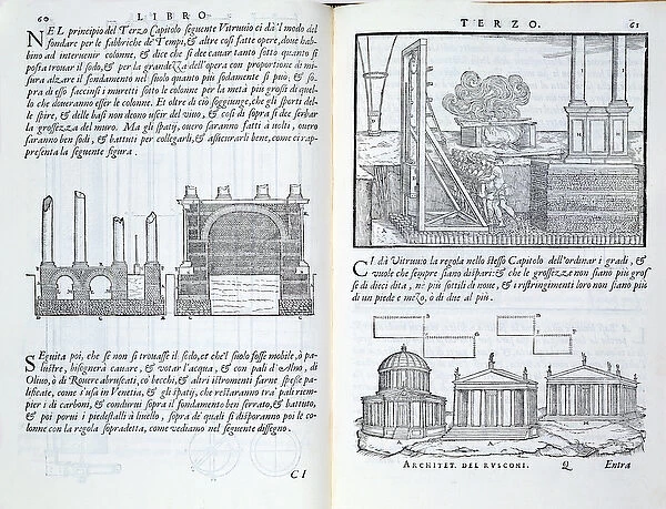 Laying foundations, from Della Architettura, published 1590 (engraving)