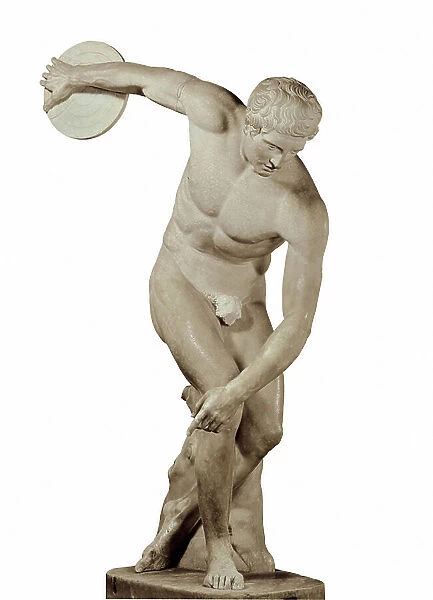 Le discobole. Un athlete romain s'appretant a lancer un disque. Copie romaine du bronze original de Myron du 5eme siecle av. JC. (Musei Vaticani) Musee du Vatican, Rome