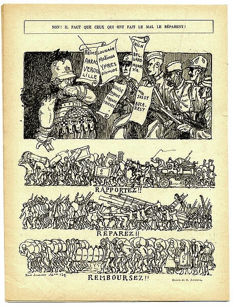 Le Laugher rouge, Satirique en N & B, 1918_11_2: War of 14 -18, Belligerants and symbols, Victory, Armistice, Reparations - Germania - Illustration by Rene Jouenne (? -1936)