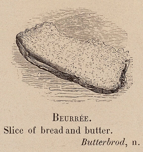 Le Vocabulaire Illustre: Beurree; Slice of bread and butter; Butterbrod (engraving)