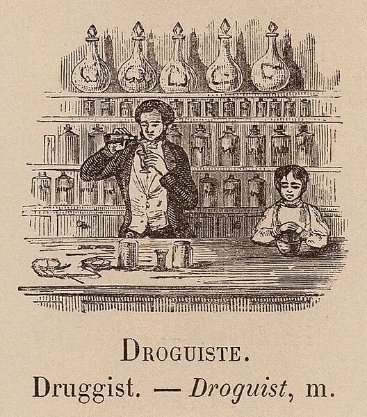 Le Vocabulaire Illustre: Droguiste; Druggist; Droguist (engraving)