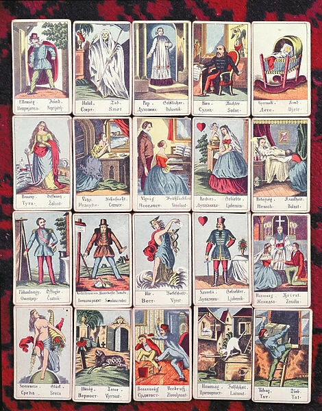LeNormand cards in four languages (Hungarian, German, Serb and Croatian)