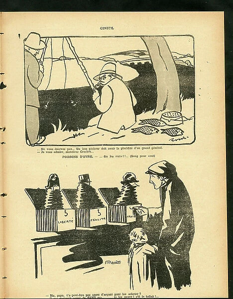 Les Hommes du jour, Satirique en N & B, 1919_4_12: War of 14 -18, Profit Profits, Pacifism - Clemenceau George Illustration by Maudet