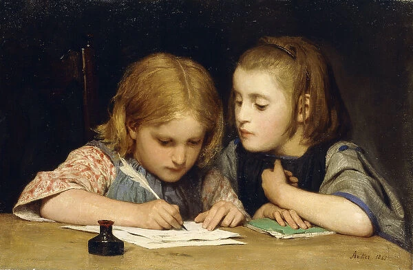 The Lesson; Der Schreibunterricht, 1865 (oil on canvas)