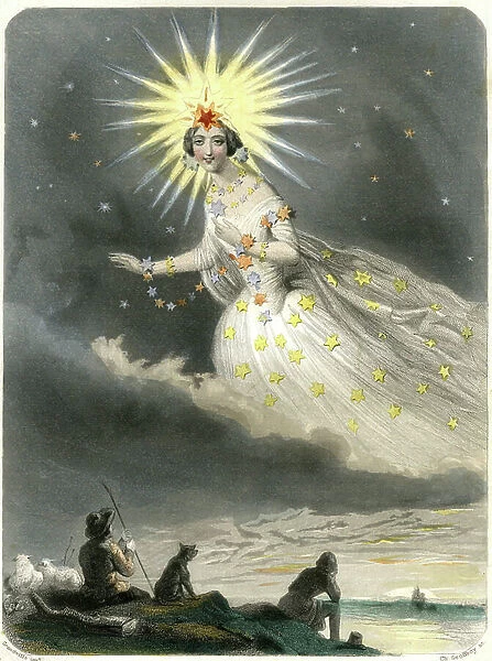 L'Etoile du berger, engraving by Grandville illustrating a chapter in Mery's book: '' The Stars'', 1849