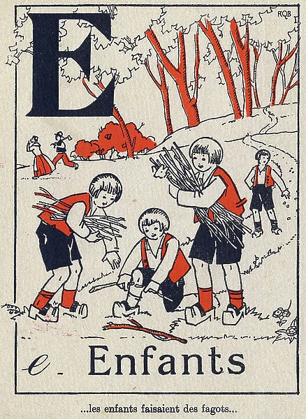 Letter E: 'Child', in L'ABC du Pepetit Poucet, 1928 (engraving)