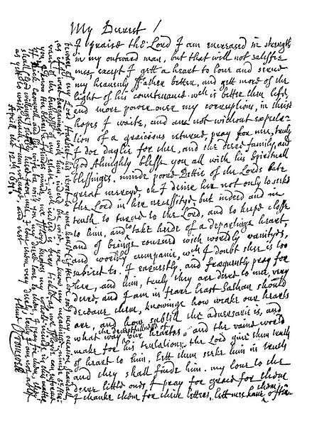 Letter of Oliver Cromwell to his wife, 12 April 1651 (engraving)