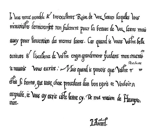Letter from Prince Edward, future King Edward VI, to his mother (engraving)