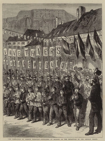 The Liberation of French Territory, Rejoicings at Belfort on the Departure of the German Troops (engraving)