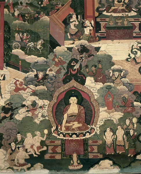 Life of Buddha Sakymuni, the Armies of Mara Attacking the Blessed (painting on silk)