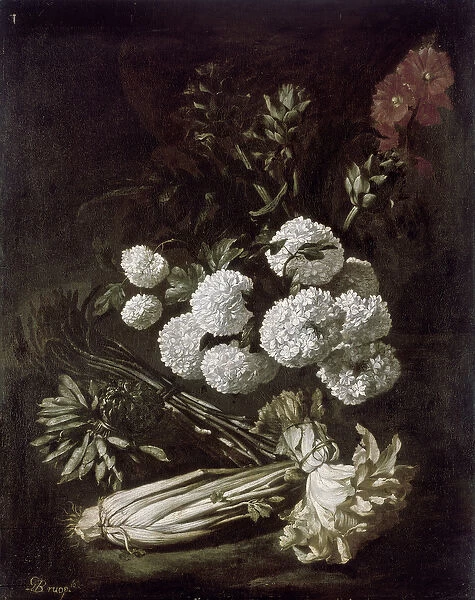 Still Life of Flowers and Vegetables, 17th century (oil on canvas)