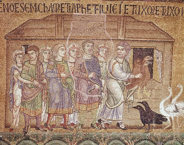 Life of Noah, Noah leading his family in the ark (mosaic detail, 13th Century)