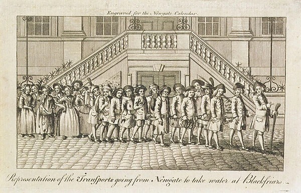 A line of chained convicts from Newgate Prison, Old Bailey