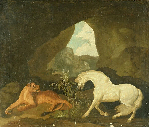 Lioness and white stallion, 1760 (oil on canvas)