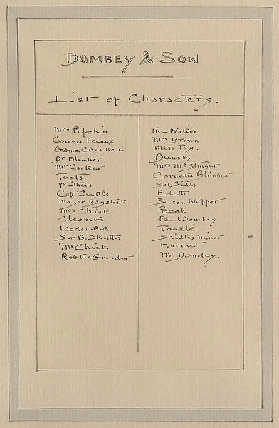 List of Characters, c. 1920s (pen & ink with w  /  c on paper)