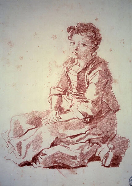 Little girl sitting on her heels Sanguine by Jean Honore Fragonard (1732-1806