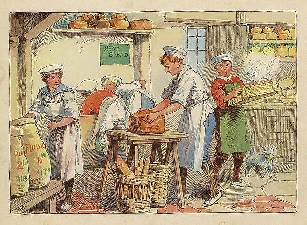 Little Workers: The Bakers (colour litho)