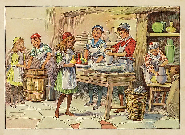 Little Workers: The Potters (colour litho)