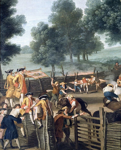 Livestock branding near Rome. The public of the aristocrats, detail (painting, 18th century)