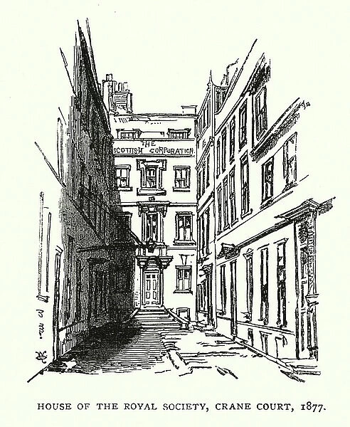 London: House of the Royal Society, Crane Court, 1877 (engraving)