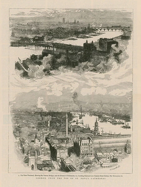 London from the top of St Pauls Cathedral (engraving)